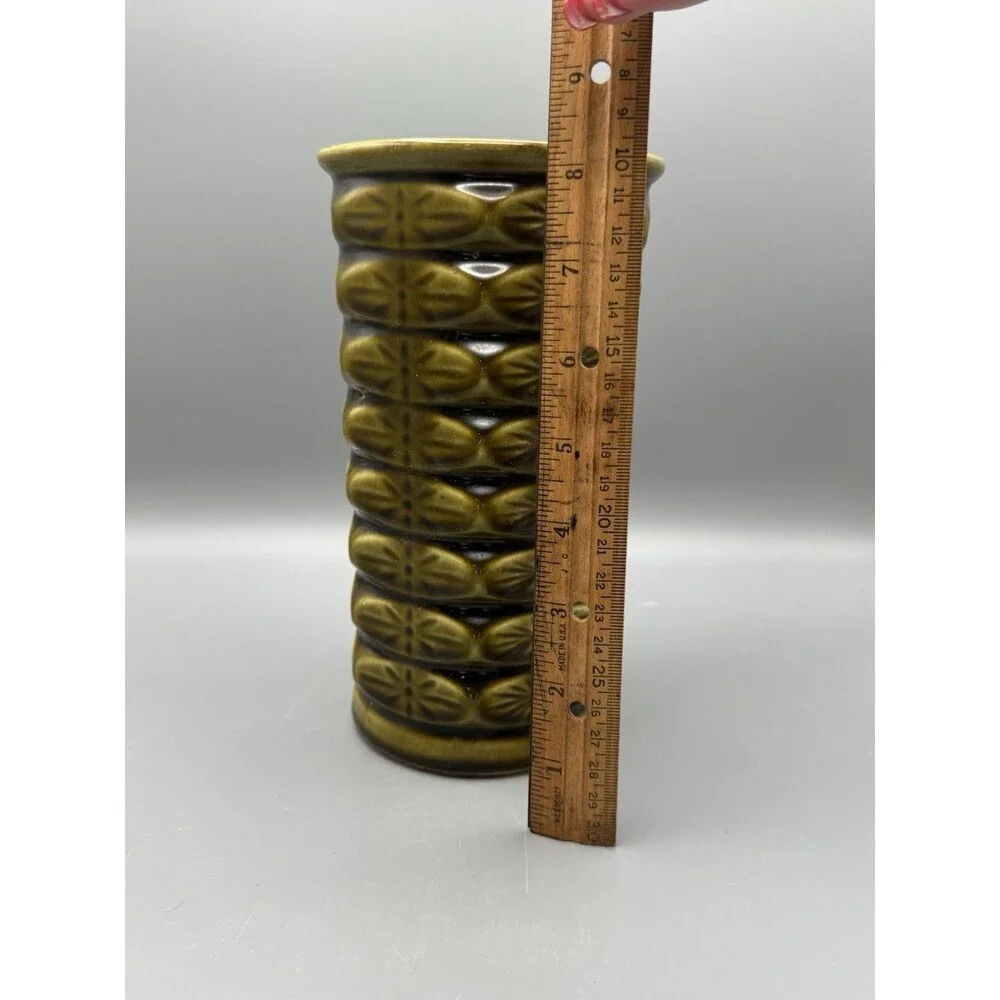 Vintage MCM McCoy Floraline Atomic Starburst Vase Olive Green 1960’s USA